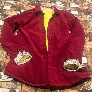 Roxy Women's Red Button-Down Shirt with Yellow Lining